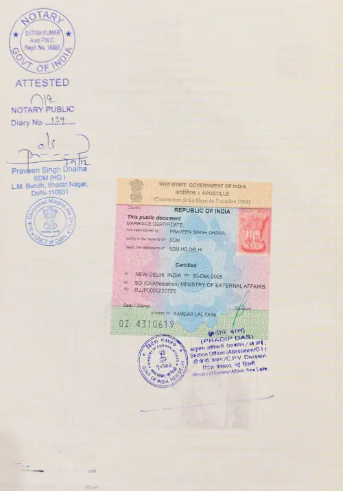 Marriage Certificate MEA Apostille