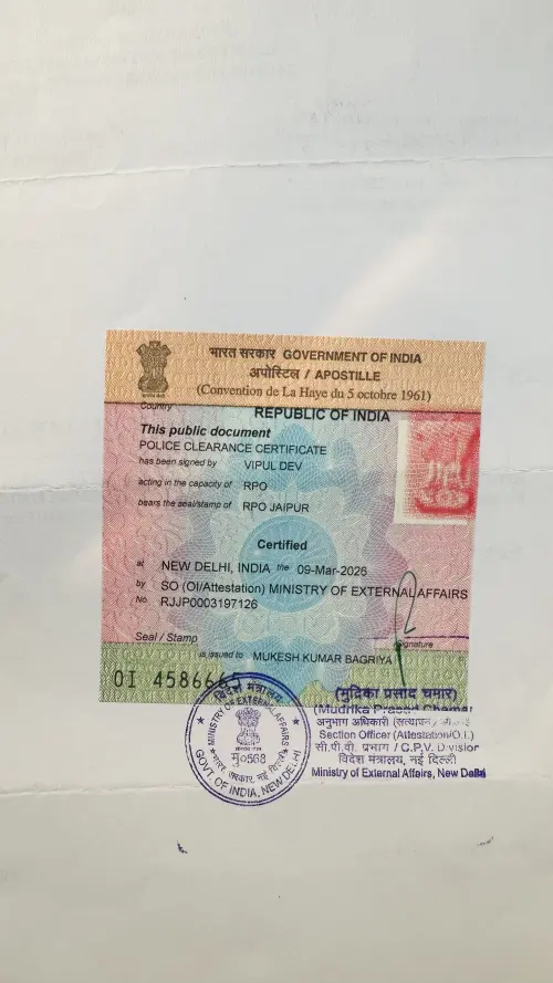 Police Clearance Certificate MEA Apostille